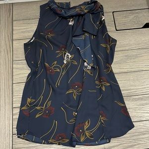 Ann Taylor Factory Mock Neck Draped Front Floral Sleeveless Blouse Size Small